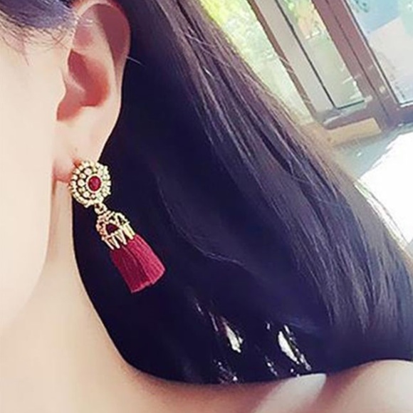 Pretty Red Sparkle Fringe Earrings - Picture 2 of 4